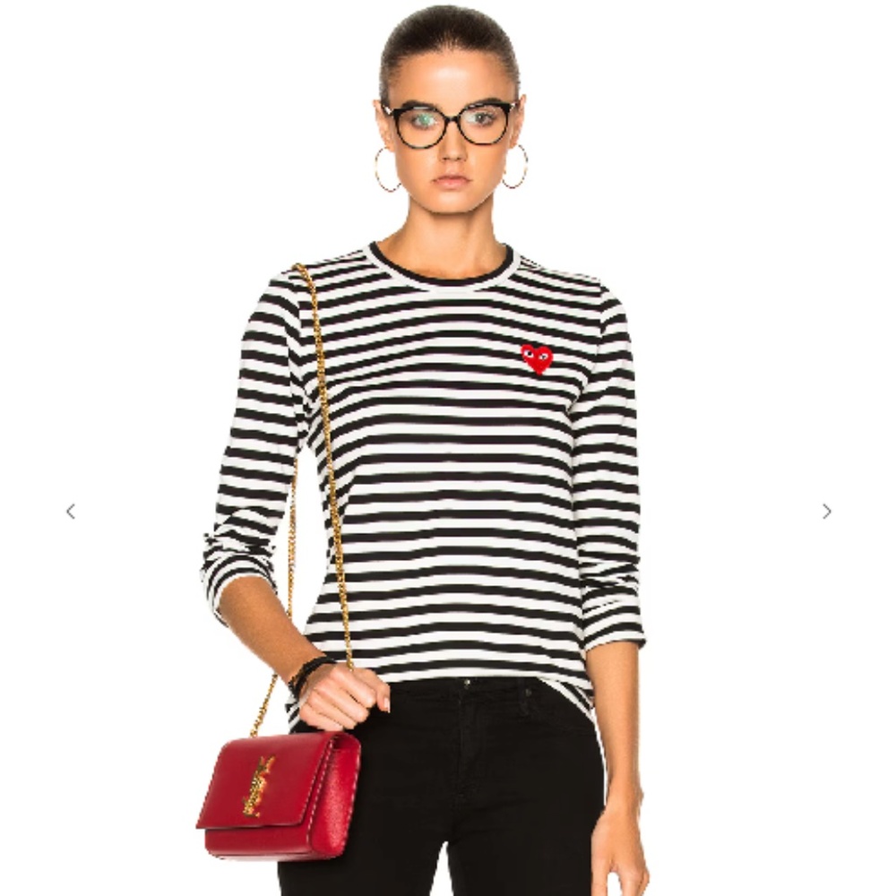 Comme des Garçons RED HEART LONGSLEEVED T-SHIRT BLACK & WHITE SM